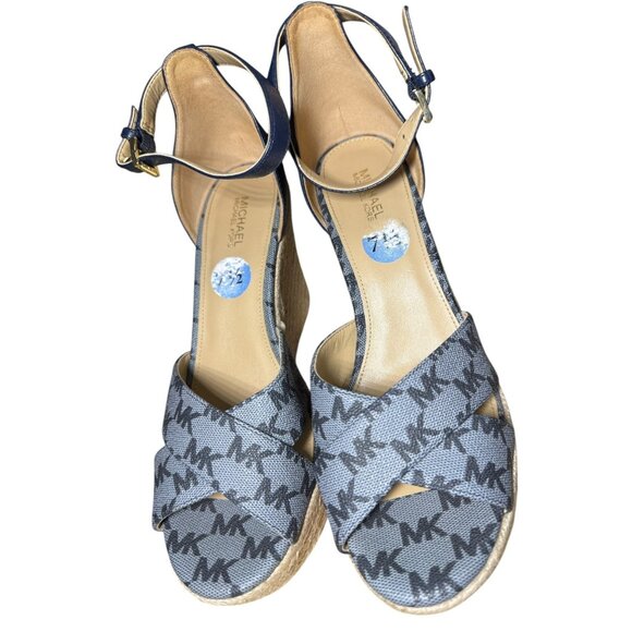 Michael Kors Navy & Gray Wedge Sandals 7.5 - Picture 3 of 8